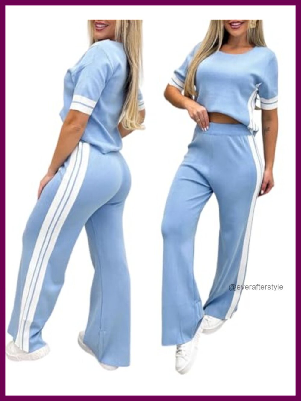 2 Piece Knit Short Sleeve Wide Leg Pant Set Matching Outfit